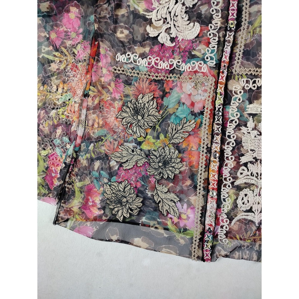 Biya Johnny Was Blouse Womens Medium Multicolor Sheer Embroidered Floral Boho - Picture 7 of 11